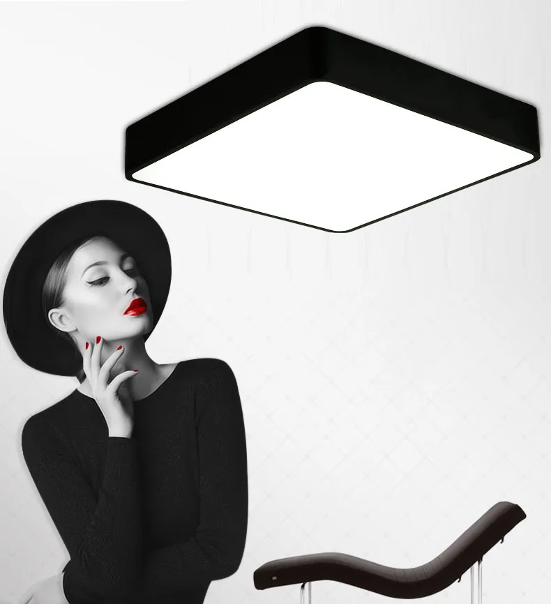 cheap Modern LED White Black Frame Acrylic Cover Square Surface Mount Ceiling Light Remote Control for Living Room Lighting Fixture
