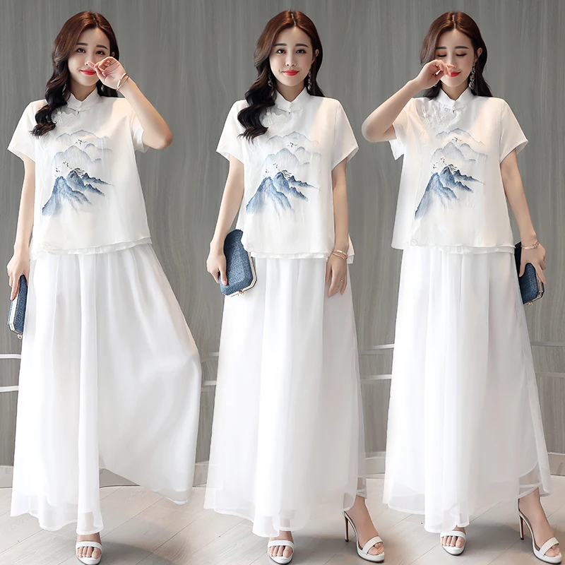 hanfu Топ классическая одежда Tang шифоновая Женская китайская блуза женский китайский стиль воротник Мандарин рубашка hanfu костюм