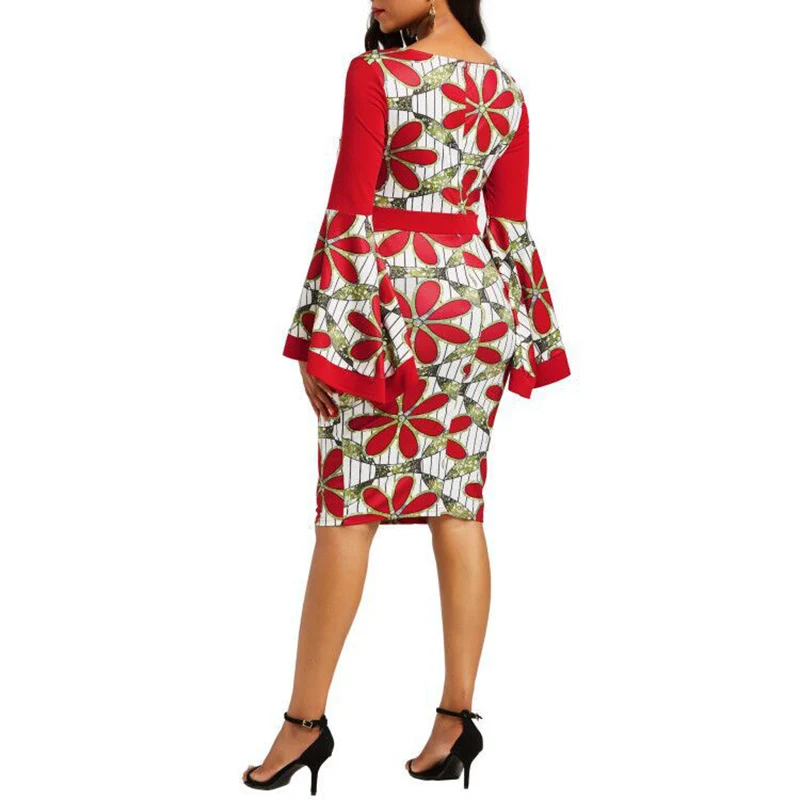 2019 Solid Women Print Dresses Ruffle Sleeve Large Size Sexy Dress Professional temperament plus size Fashion Women Dresses 6XL