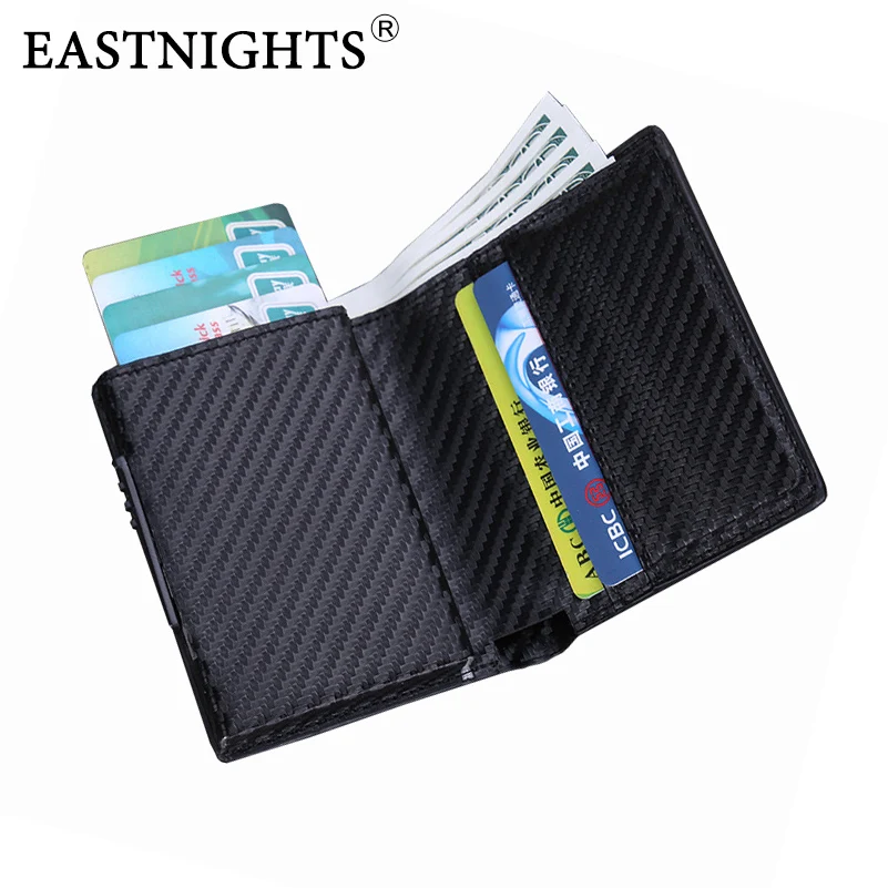EASTNIGHTS тонкий бумажник из углеродного волокна всплывающий для мужчин бизнес Rfid