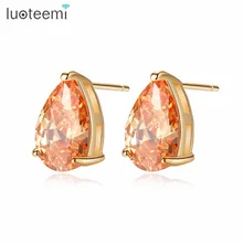 Luoteemi бренд один 8*12 мм Груша Резка капли воды Форма камень CZ золота-Цвет Серьги для Для женщин два Цвет варианты