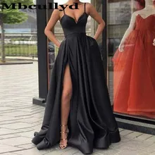 Mbcully платья для выпускного вечера бретельках черный специальные Нарядное платье вечерние праздничные платья с карманом и разрез под 100