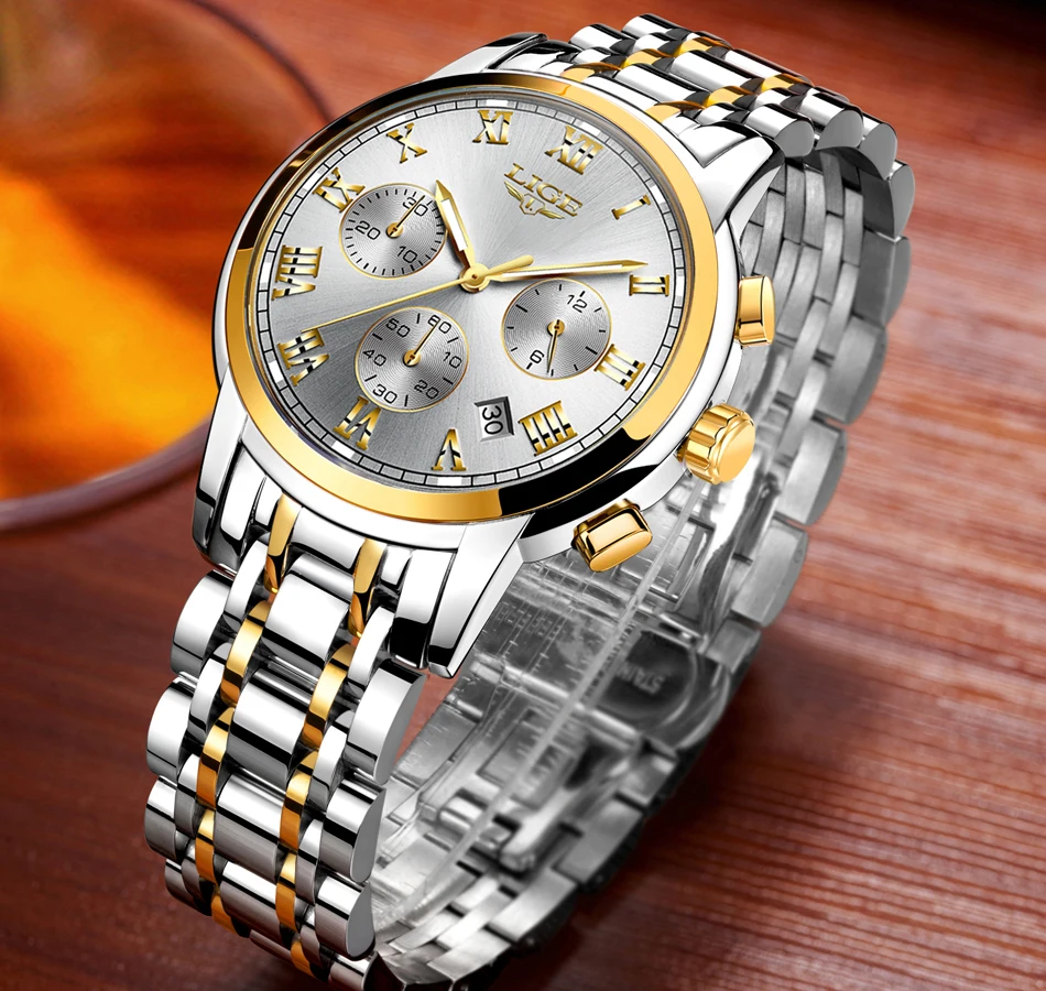 Роскошный бренд новые часы мужские LIGE с хронографом мужские спортивные часы водонепроницаемые полностью Стальные кварцевые мужские часы Relogio Masculino