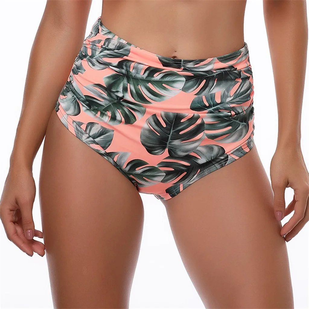 Women Shorts Sexy Bikini Seaside Pool Fashion Leaf Print High Waist Beach Bikini Leisure Wild Bathing Swimwear Brief Trunks#N