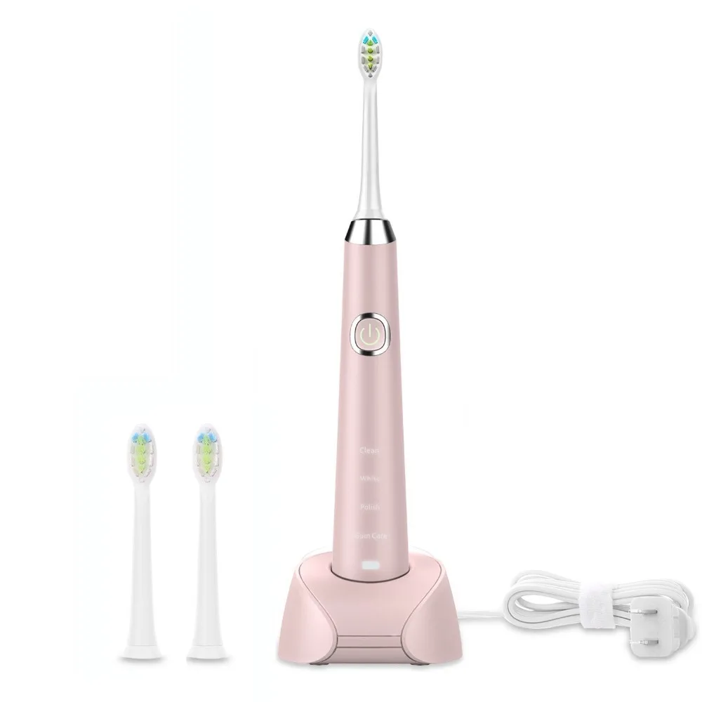 

Sonic Electric Toothbrush for Adults Waterproof IPX7with Wireless Charging Base and 2 Replacement Heads Rechargeable