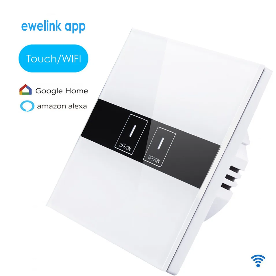 EU Standard eWelink app 2 Gang 1 way Wifi Control Switch via Android IOS,Wireless Control Light Touch Wall Switch for Smart Home