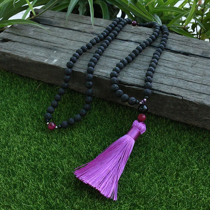 8mm Black Lava And Tiger's Eye Beads Necklace, Calming And Patience JapaMala, 108 Bead Mala, Mala Jewelry, Mala Prayer Beads