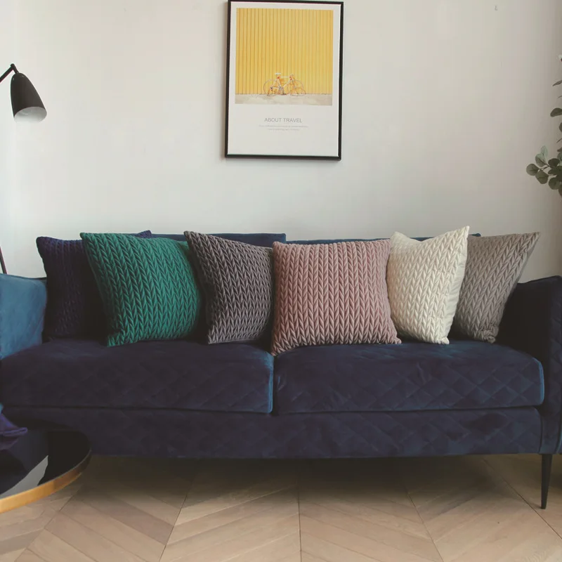 

Modern simple velvet cushion cover, grey, cream, green, blue, pink twist pillowcase decorative pillowcase, 45*45CM