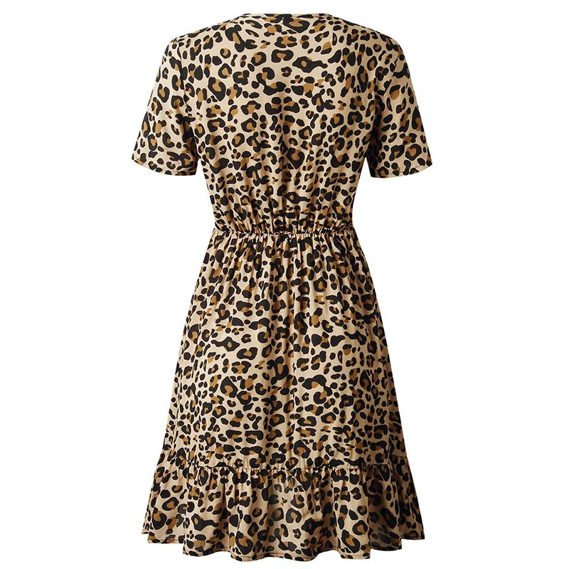 Forefair Print Leopard Dress sexy women short sleeve v neck Ruffle high waist Hem mini a line casual summer dress 2019 vestidos (23)