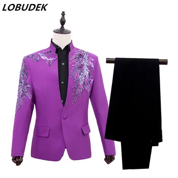 

Men' Suits Fashion Sequins Blazers Coat Costume Prom Party Compere Performance Stage Outfit Bar Singer Chorus Show Wedding Dress