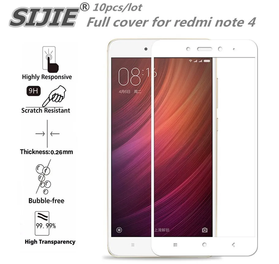

SIJIE Full coverage Tempered Glass For redmi note 4 original 0.26mm Screen Protector front 9H thin cover black White gold