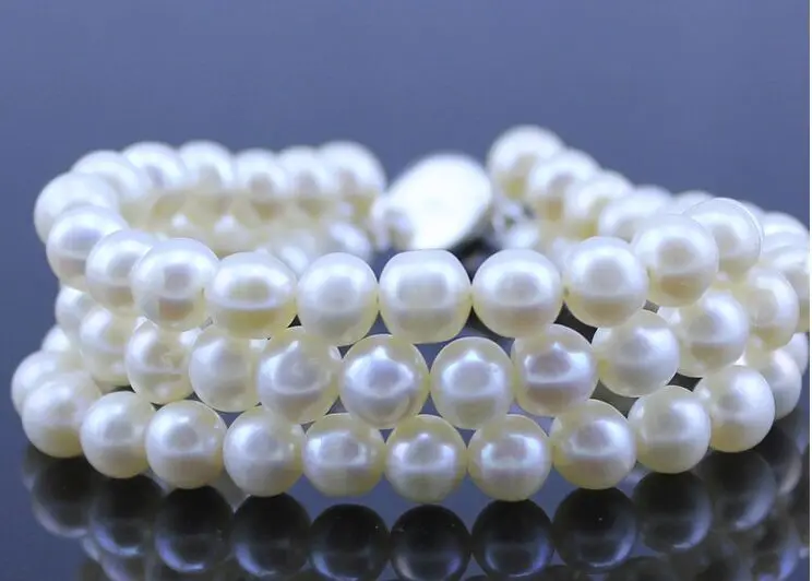 

Charming AAA 3 row 7.5-8"8-9mm genuine south sea white pearl bracelet 28%
