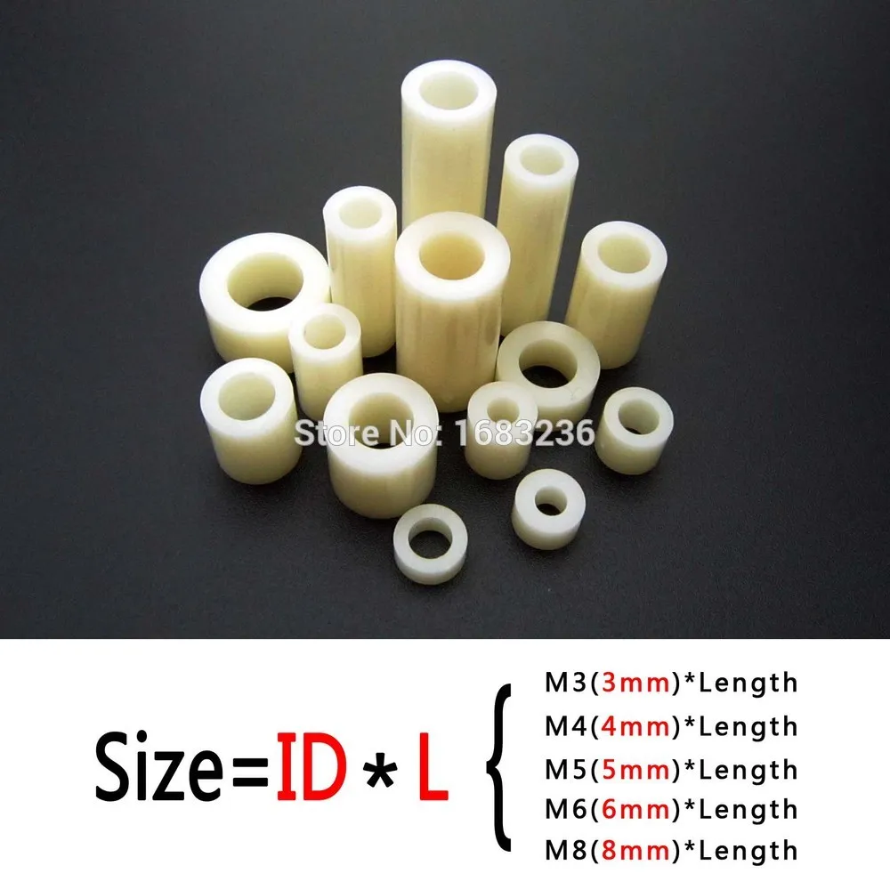 Not-Threaded L 2mm ~ 30mm Selectable for M3 M4 Screw Black Nylon Round Spacer 