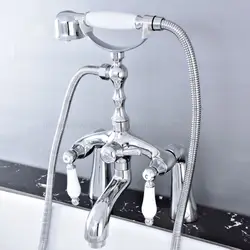 Полированная хромированная Ванна керамическая ручка крана и ручная душевая головка смеситель для ванной комнаты Набор душевой кран Набор