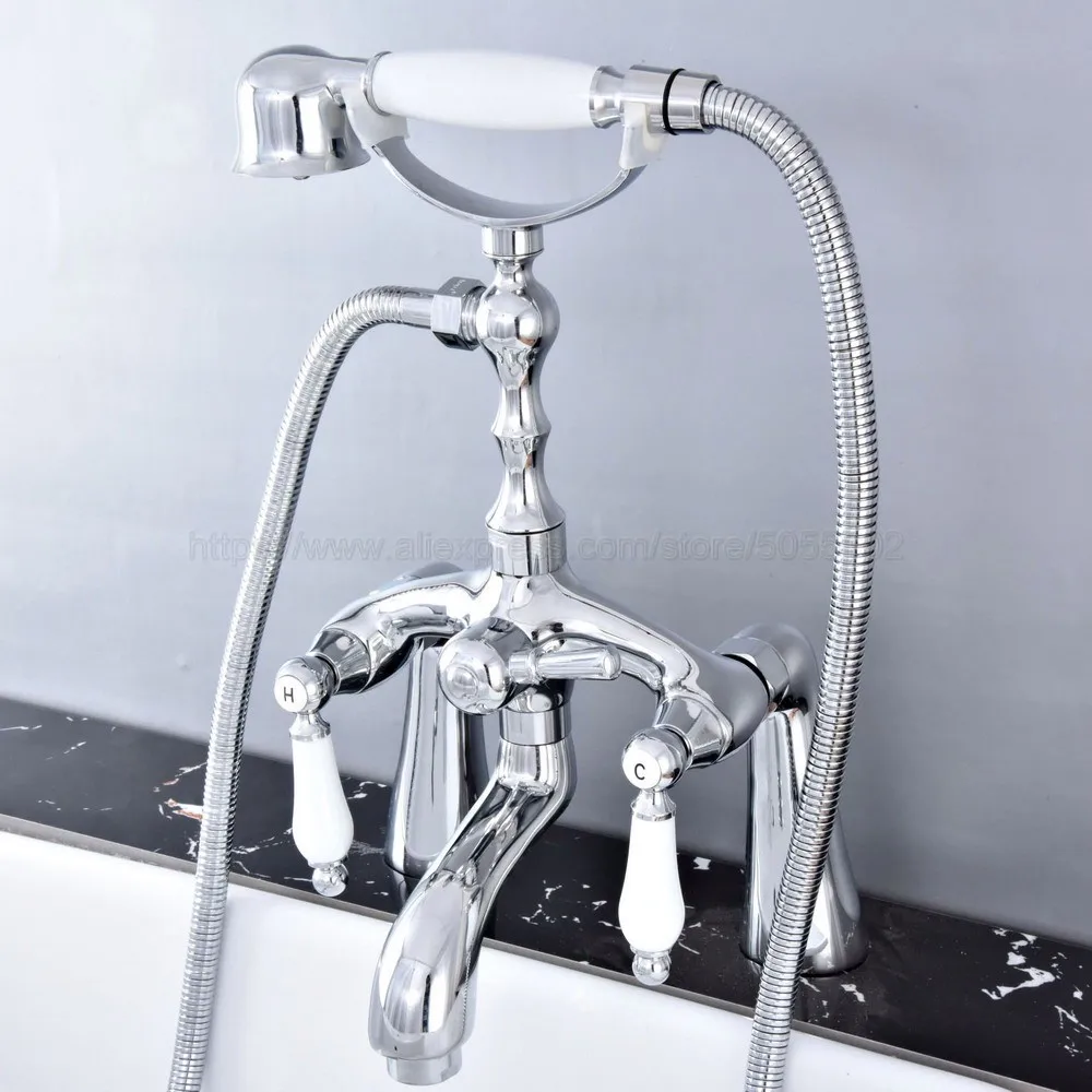 Polished Chrome Bath Tub Faucet Ceramic Handle & Handheld Shower Head Faucet Bathtub faucet set shower faucet set ztf758