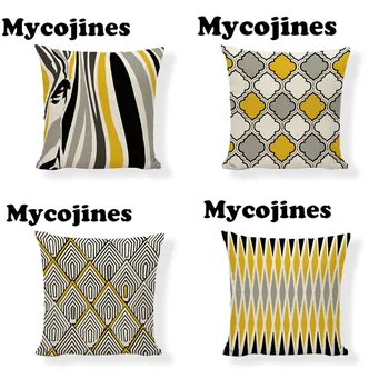 

Dropshipping Black Grey Yellow Geometry Cushion Cover Striped Rectangle 43x43CM Pillowcase Living Room Decoration Four-Piece Set