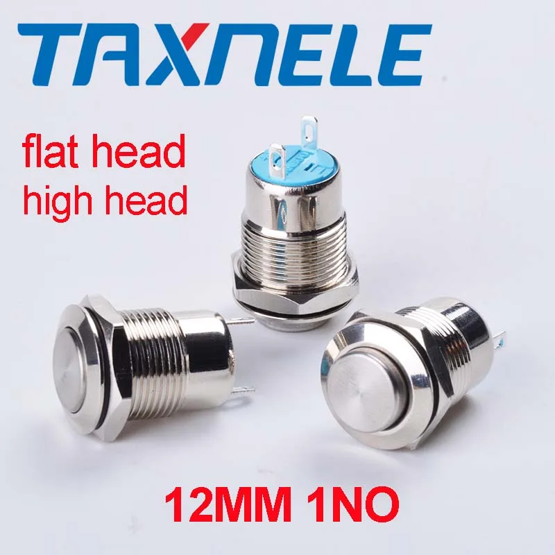 

12MM Metal Button Switch Latching Power Push Button Flat High Head Self 1NO momentary latching type 2PIN Car System Home use