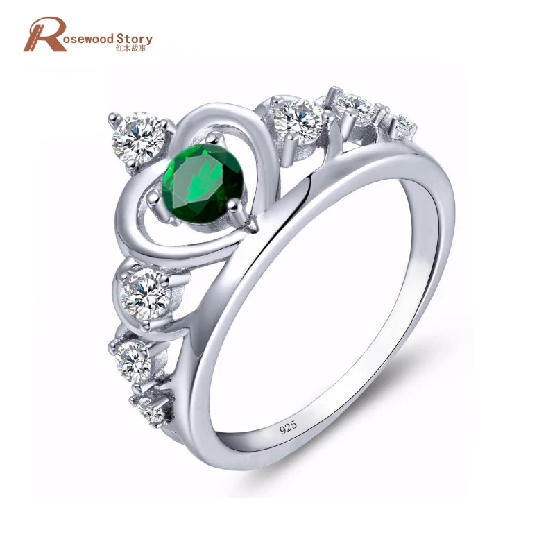 

New Fashion 925 Sterling Silver Color Green Rhinestone Wedding Bijoux Princess Crown Rings For Women Cubic Zirconia Jewelry
