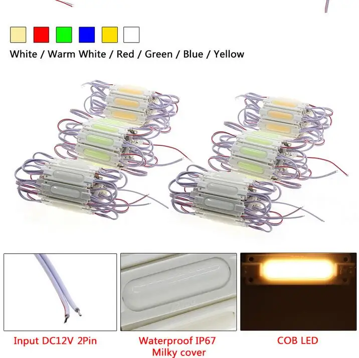 

2W new led module COB led module dc 12V 190lm 1 smd 70*20mm waterproof super bright white/warm white/red/green/blue/yellow/pink