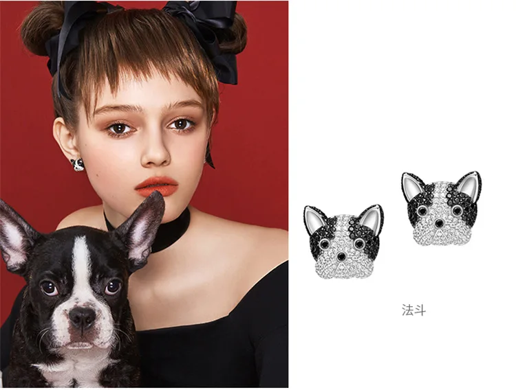 

Famous cute dog design crystal puppy stud earrings for girls 925 sterling silver 2018 summer brand new earrings jewelry