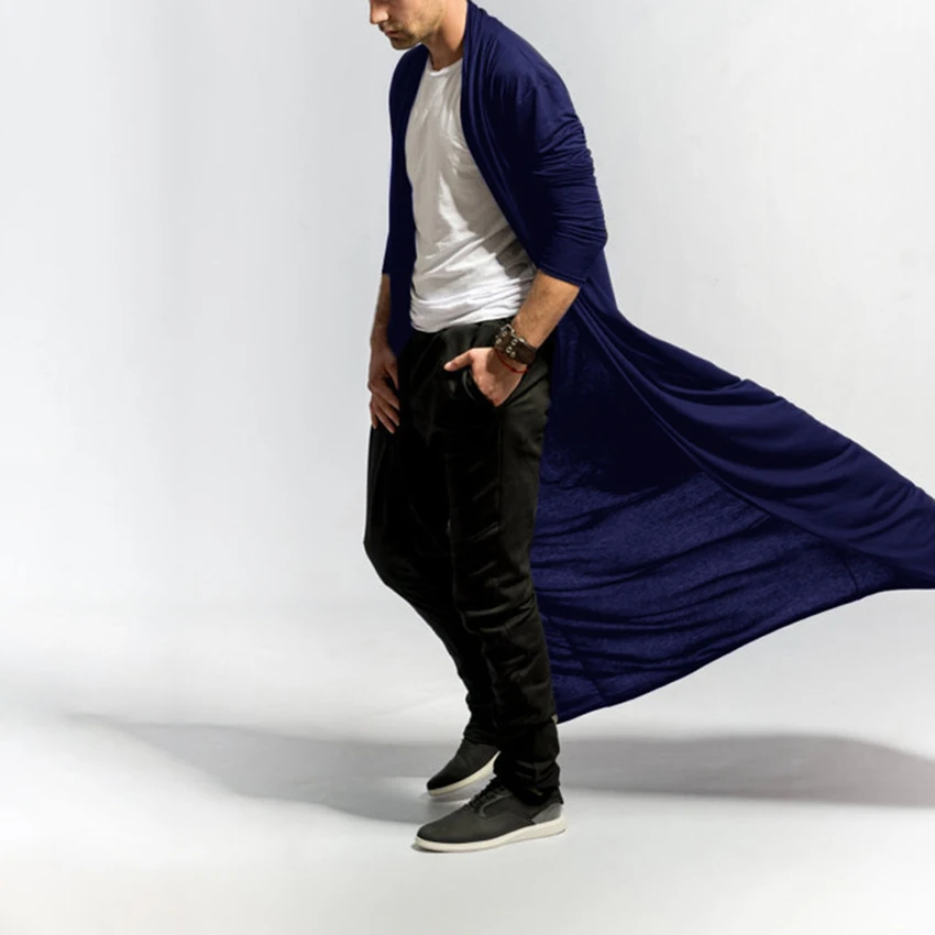 

Men's Trench Coat Streetwear Short Sleeve Casual Long Cardigan Solid Color Cool Fashion Men Windbreaker Long Outerwear Clothes