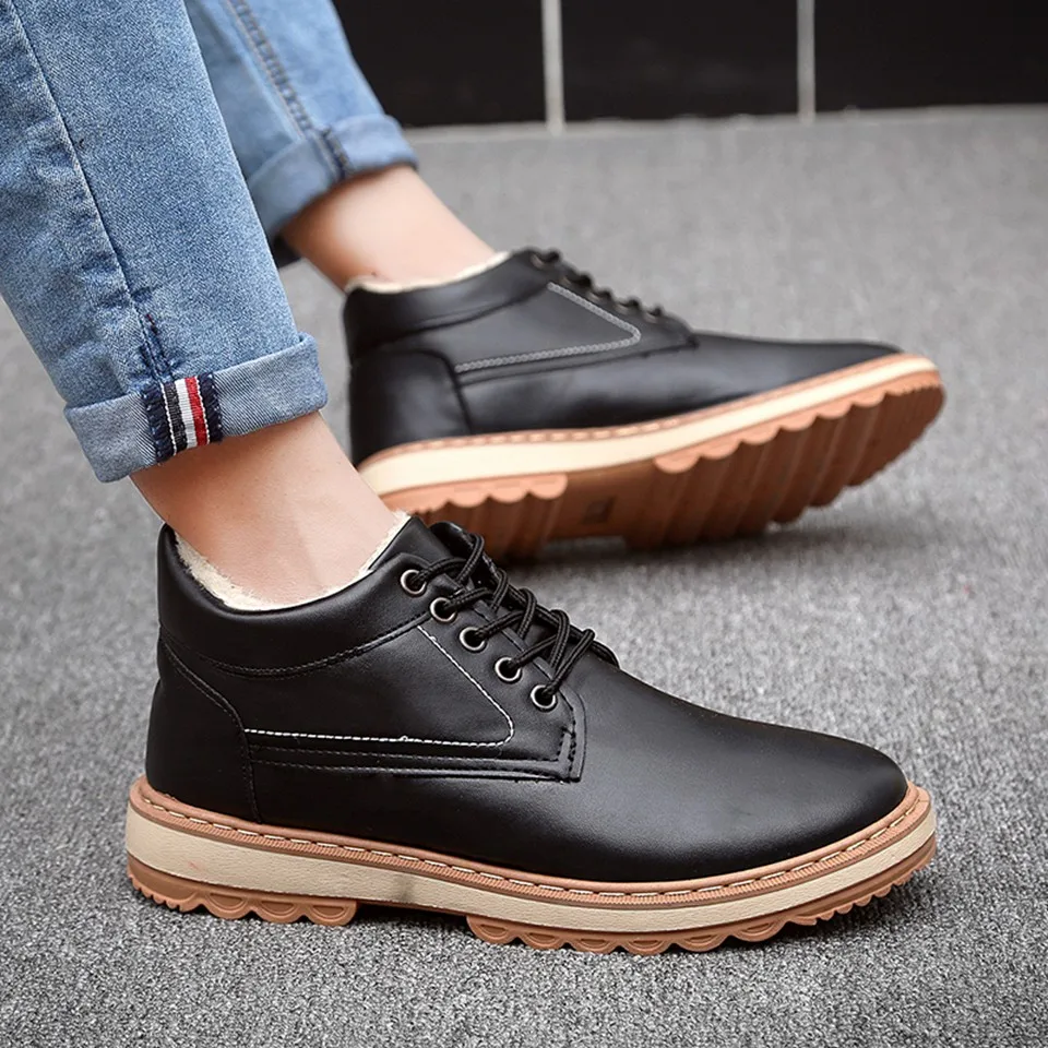 MUMUELI/плюшевая обувь; цвет черный, темно-синий; коллекция года; дизайнерская Повседневная зимняя мужская обувь; высокое качество; модные мужские теплые брендовые кожаные ботинки; 9902