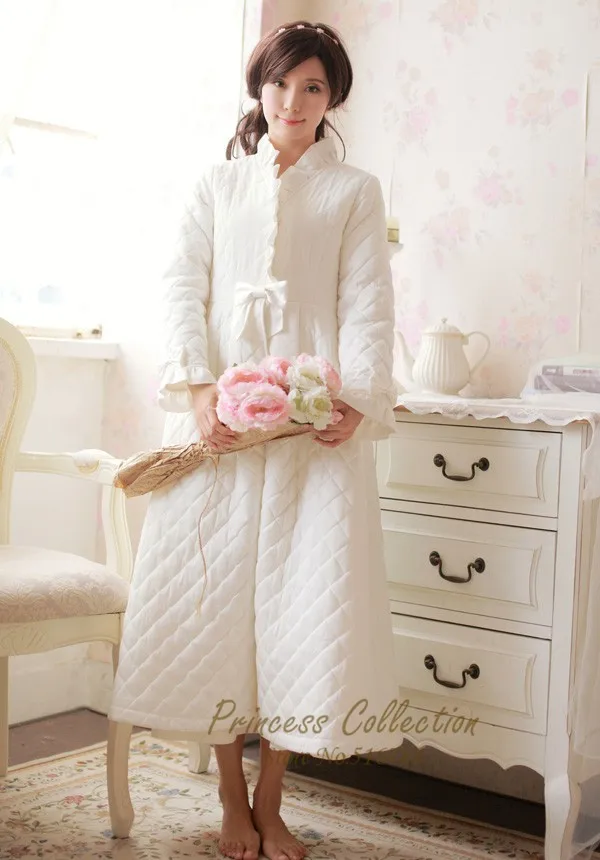 Хлопок, ночная рубашка принцессы, женский зимний халат, белая и розовая длинная Пижама, утепленная Пижама