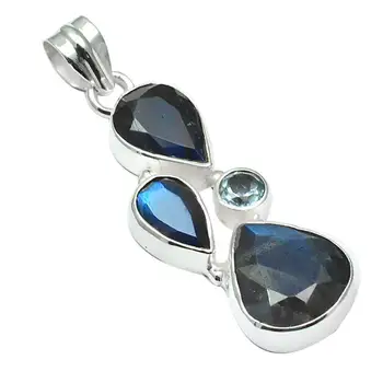 

Nature Labradorite + Blue Topaz Pendant 925 Sterling Silver, 47.5 mm, 2SP0023