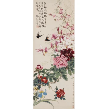 

DIY Unfinished 100% Mulberry Silk Suzhou Embroidery Patterns Sets Handmade Needlework Kits peony and yulan 30cm*80cm