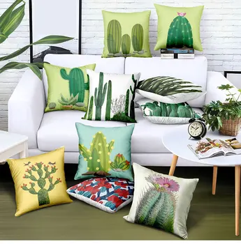 

INS Popular Tropical Plant Cactus Printed Cushion Covers 45x45cm Sofa Pillowcase Seat Car Waist Pillow Covers Home Office Decor