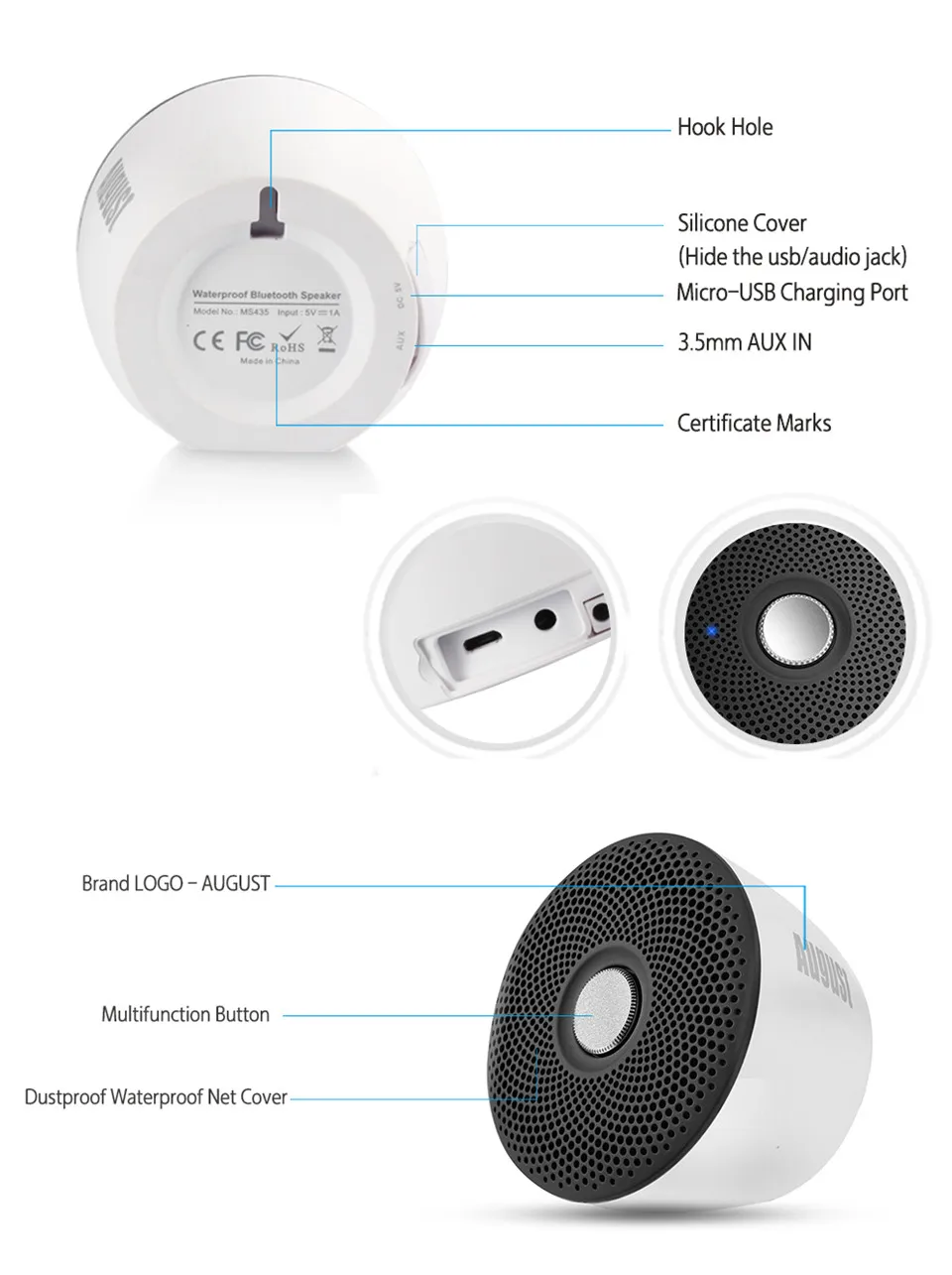 August MS430 Portable Bluetooth v4.2 Speaker