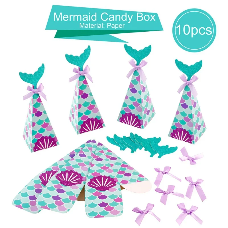 QIFU Mermaids вечерние бумажные салфетки для питья соломы одноразовые бумажные стаканчики флаг плакатная бумага тарелки свадьба день рождения поставки - Цвет: Candy Box 10pcs
