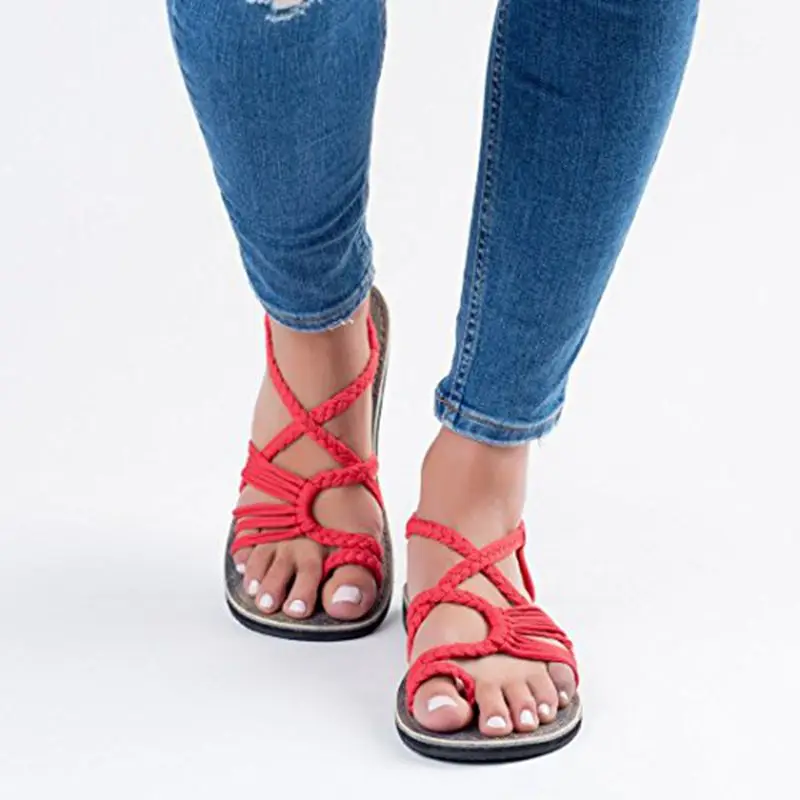 European and American summer new women's sandals braided with flat sole women's shoes slip-proof, breathable, comfortable and le European and American summer new women's sandals braided with flat sole women's shoes slip-proof, breathable, comfortable and le