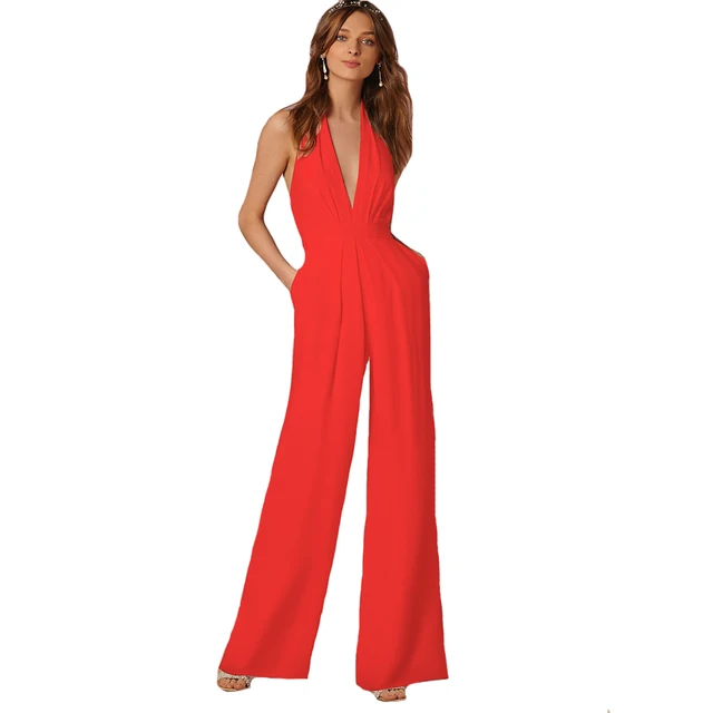 Elegant Office Jumpsuits Deep V Neck Backless Evening