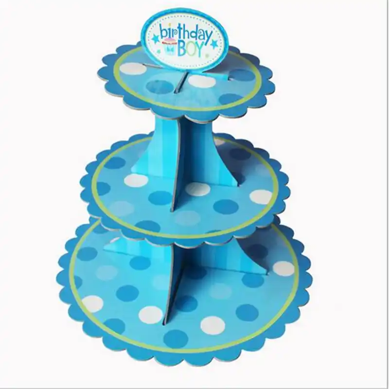 Cartón Magdalena Soporte 3 niveles Ideal Para Niños Fiesta Cumpleaños Pastel Torre Azul
