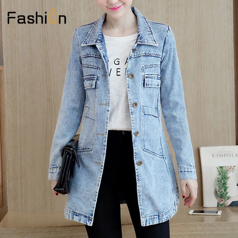 2018 Women Basic Coat Denim Jacket Winter Long Sleeve Jeans Jackets for Women Lady Slim Denim Coat Fit Casual Style Plus Size