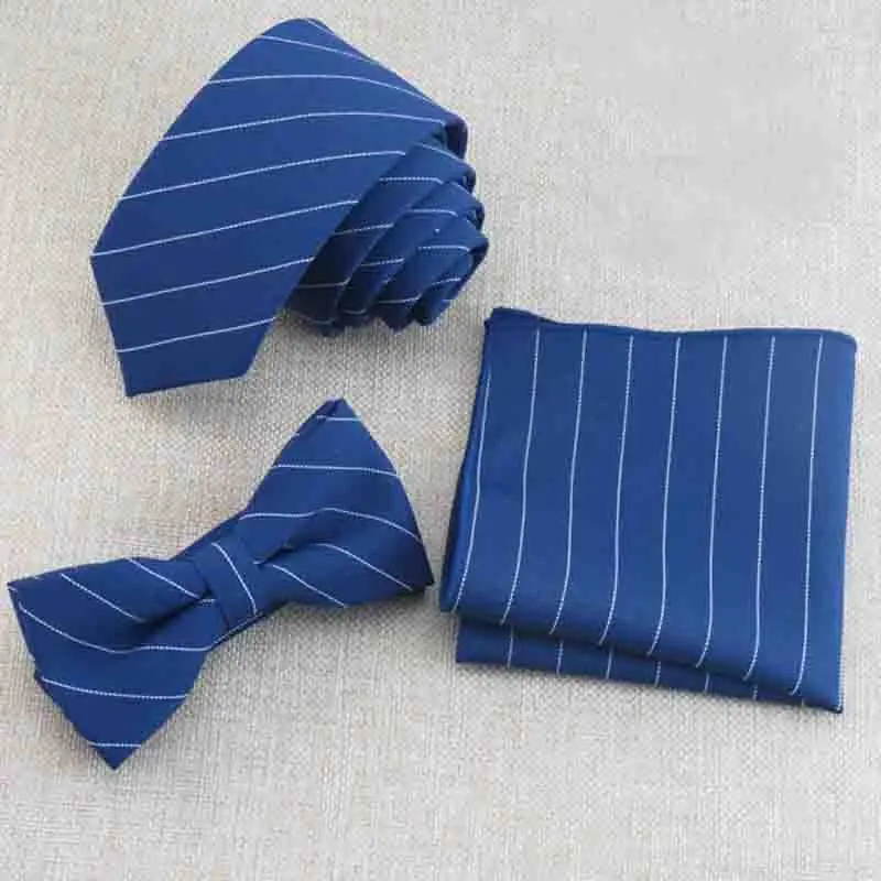  Business Ties Bowtie Handkerchief Sets Striped Ties For Men's Suits Wedding Collar Bow Tie Polyeste