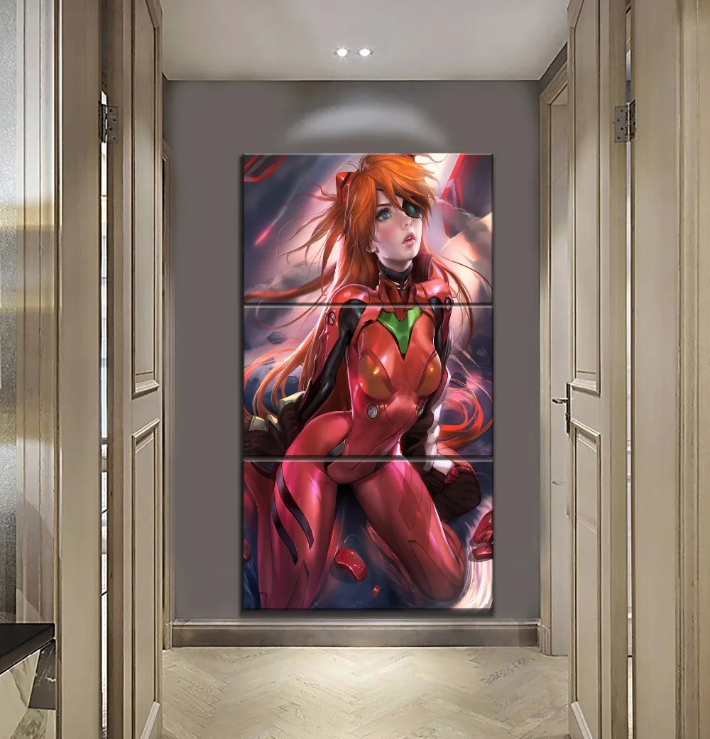

Modern HD Print Type Modular Picture Wall Art Decorative Bedroom One Set 3 Panel Neon Genesis Evangelion Sexy Anime Girl Poster
