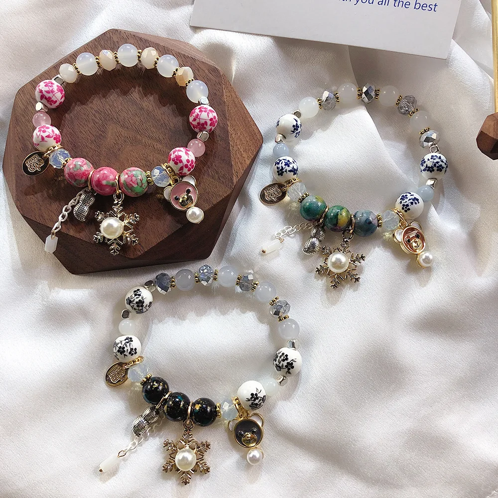

Bohemian Snowflake Bear Crystal Folwer Charm Gold Bracelets & Bangles for Women Beads Handmade Charm Bracelet Boho Jewelry B36