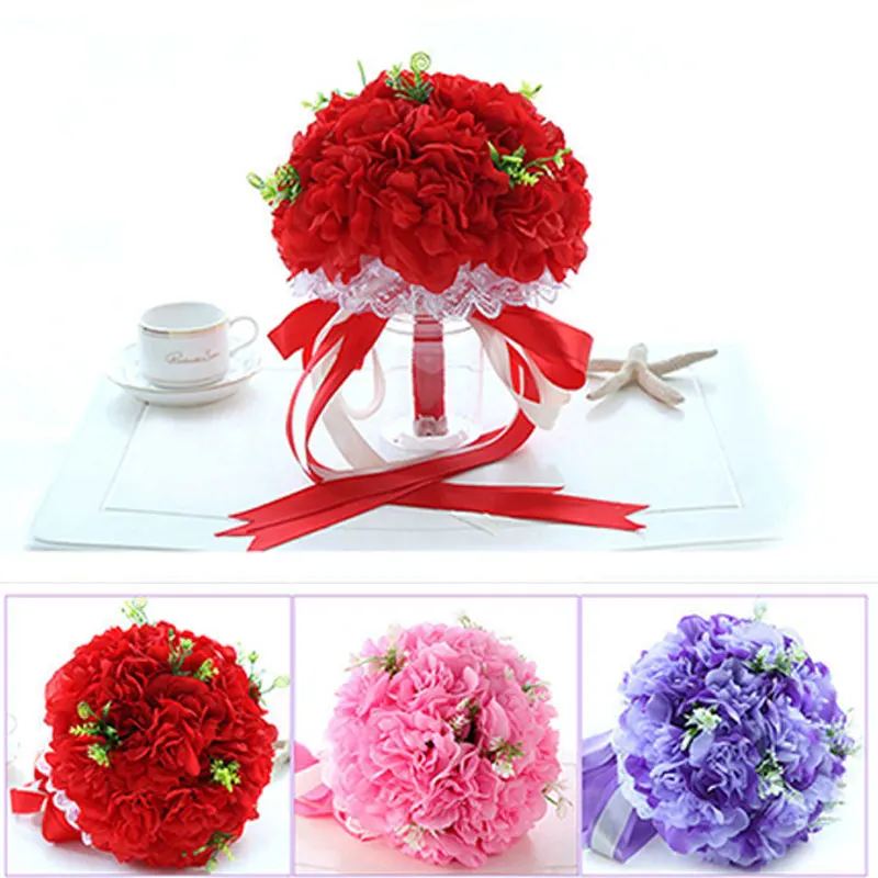 

Cheap 1Piece Bridesmaid Wedding Decoration Artificial flowers Bridal bouquet Satin Romantic Wedding bouquet