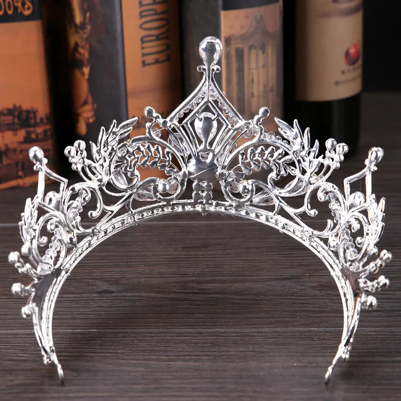 Online Corona de novia de hoja de cristal de Europa de lujo tocado de cristal de diamantes de imitación de novia Tiaras de novia accesorios para el cabello de la corona de la boda BH