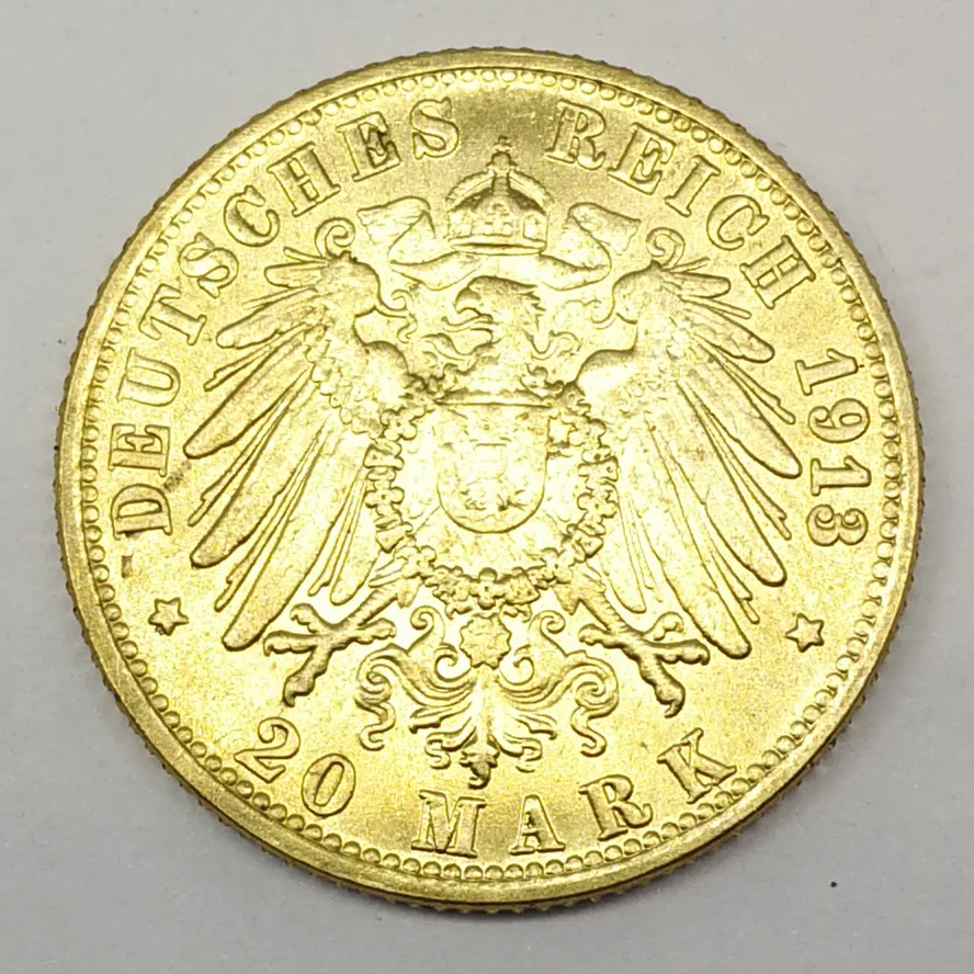 1913 немецкий Баден 20 Mark позолоченная монета латунные копии монет