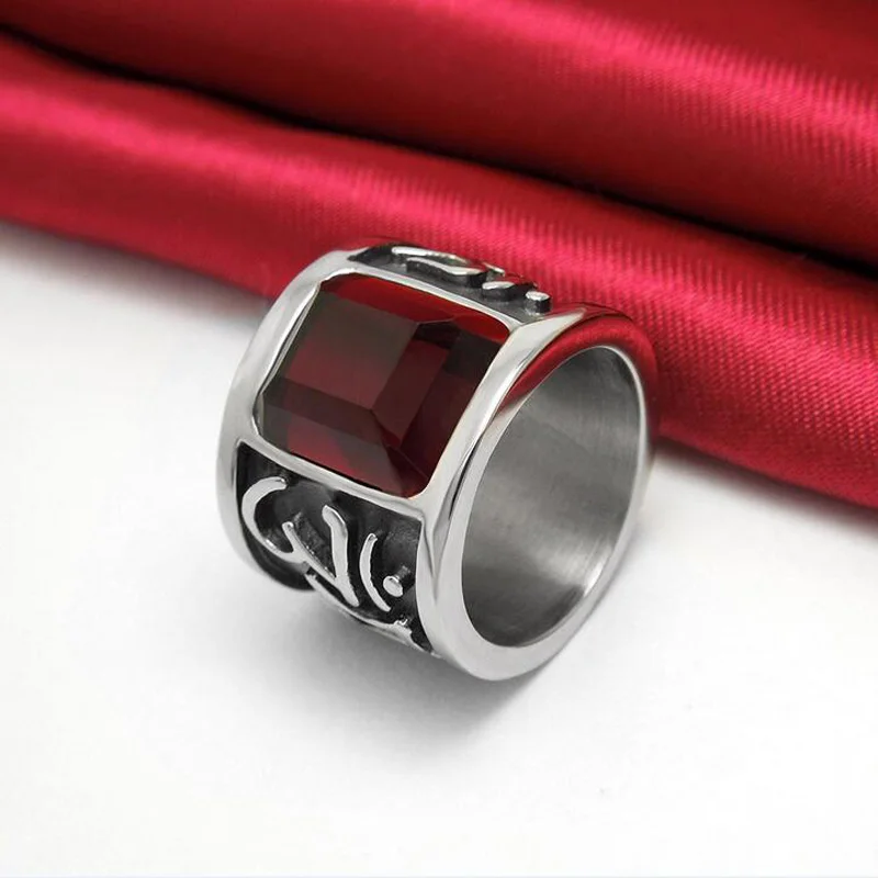 Мужское кольцо с красным камнем из нержавеющей стали|rings with red stones|ring forrings for men |
