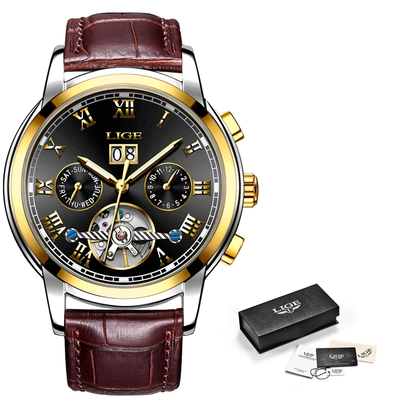 

2018 LIGE Luxury Brand Automatic Machinery Watches Men Leather Waterproof Business Watch Men Quartz Clock Man Relogio Masculino