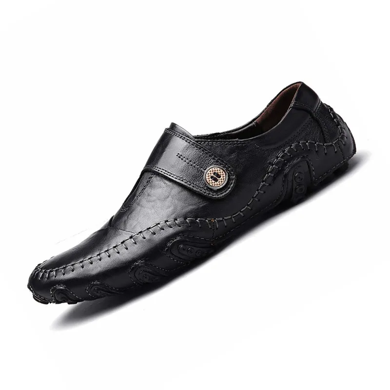 Мужские мокасины; мужские лоферы из натуральной кожи; мужская повседневная обувь на плоской подошве; резиновая обувь с пряжкой на ремешке; с круглым носком; Цвет Черный; размеры 38-48; XZ-066