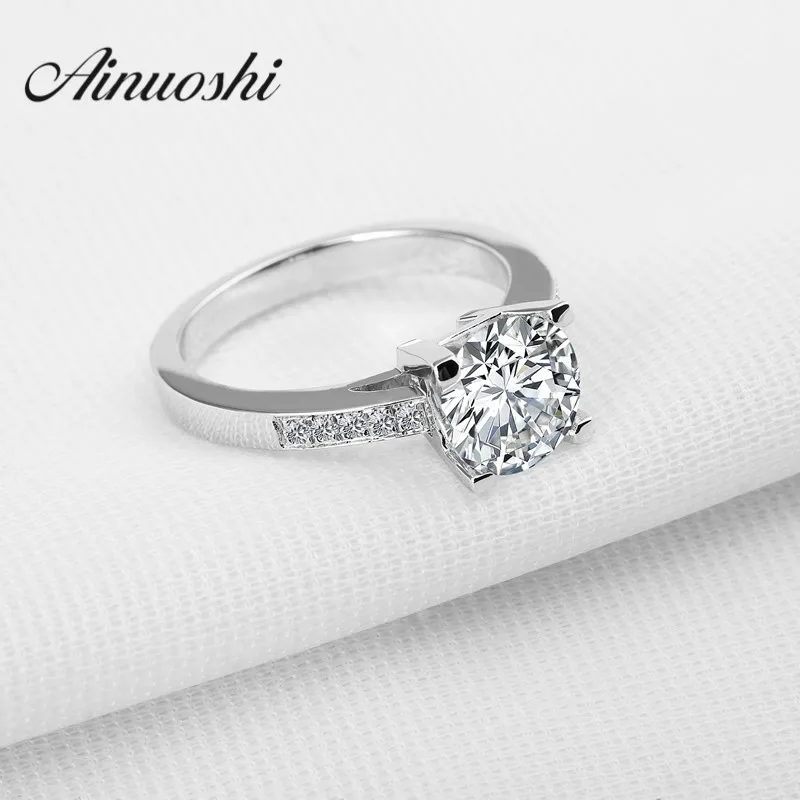 

AINOUSHI Luxury 2 Carat Round Cut Sona Solid 925 Sterling Silver Wedding Anniversary Engagement Ring Jewelry for Women