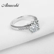AINOUSHI Luxury 2 Carat Round Cut Sona Solid 925 Sterling Silver Wedding Anniversary Engagement Ring Jewelry for Women