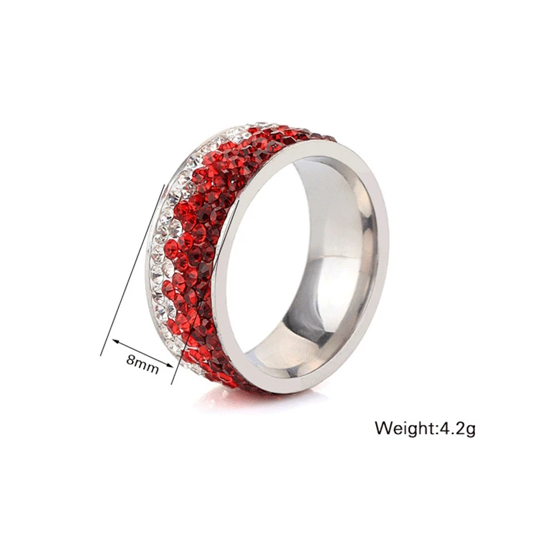 SHUANGR, модное женское кольцо из нержавеющей стали, 5 строк, кристалл, красный цвет, обручальное кольцо, женское ювелирное изделие, anillos