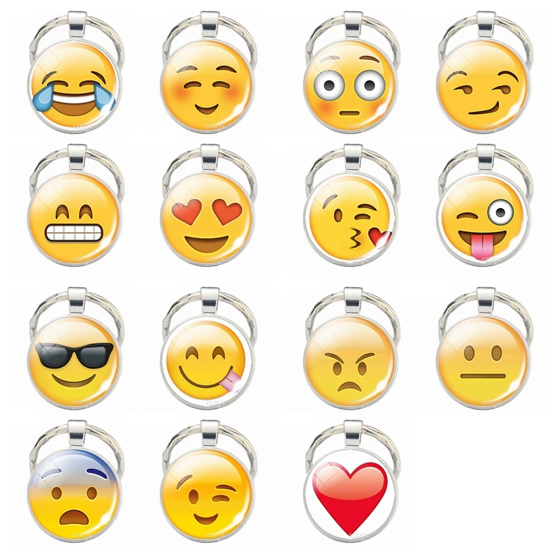 

Yellow Emoji Glass Cabochon Keychain Lovely Cartoon Facial Expression Emoji Jewelry Funny Keychain Gifts for Friends