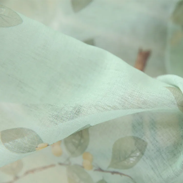 Пасторальный зеленый лист птицы печати бархат льняная занавеска ткань тенты ткань занавески s для гостиной свежий Тюль прозрачная драпировка MY076#40 - Цвет: Tulle